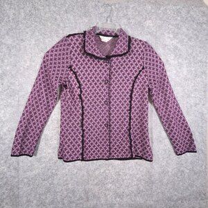 Misook Women's Knit Long Sleeve Cardigan Button Up Purple Size S